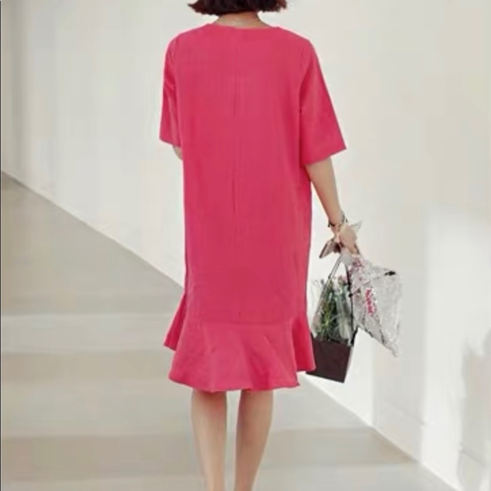 100% Linen dress, watermelon red - Picture 2 of 4